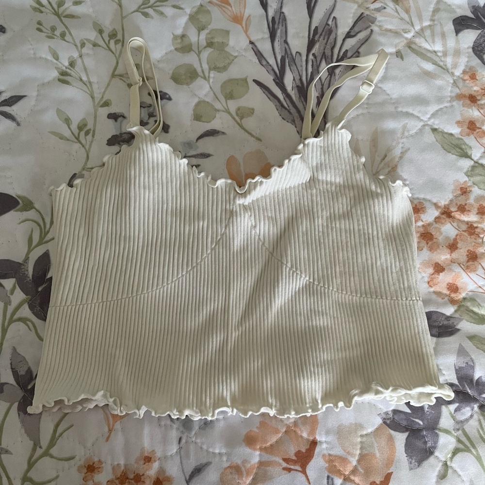 Aerie Cream Ribbed Crop Top